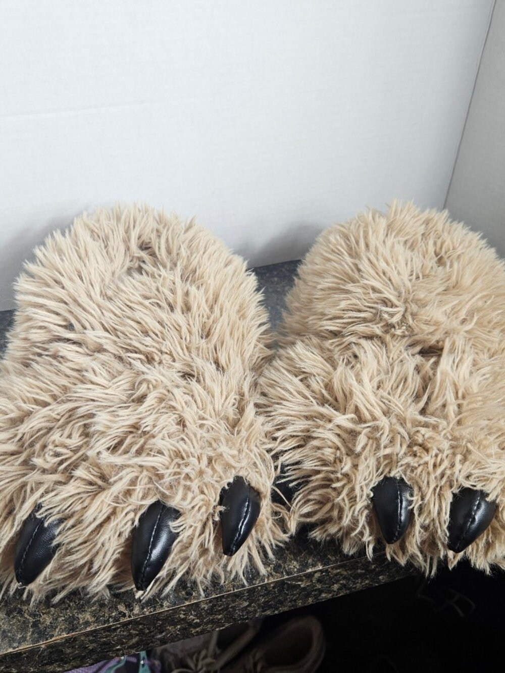 Bear Paw Claw Slippers Fuzzy Costume Slippers Tan Adult